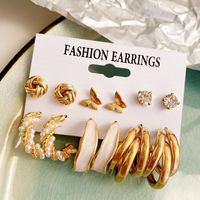 Fashion Butterfly Alloy Inlay Rhinestone Pearl Earrings 6 Pairs main image 3