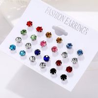 Simple Style Solid Color Alloy Plating Inlay Artificial Crystal Ear Studs 1 Set main image 1