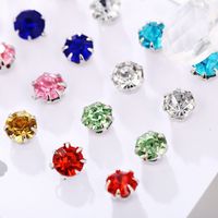 Simple Style Solid Color Alloy Plating Inlay Artificial Crystal Ear Studs 1 Set main image 2
