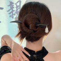 Korean Style Geometric Wood Patchwork Artificial Pearl Hairpin main image 4