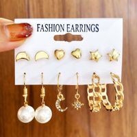 Fashion Heart Shape Butterfly Alloy Inlay Rhinestone Pearl Earrings 1 Set main image 5
