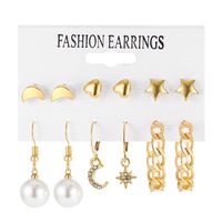 Fashion Heart Shape Butterfly Alloy Inlay Rhinestone Pearl Earrings 1 Set main image 3