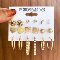Fashion Heart Shape Butterfly Alloy Inlay Rhinestone Pearl Earrings 1 Set sku image 3