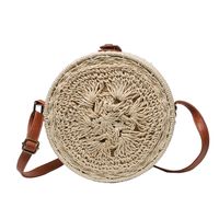 Women's Medium Straw Solid Color Ethnic Style Weave Round Magnetic Buckle Crossbody Bag main image 2