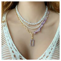 Simple Style Geometric Imitation Pearl Alloy Beaded Inlay Natural Stone Rhinestone Layered Necklaces main image 6