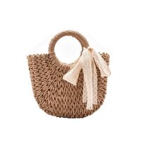 Fashion Solid Color Bowknot Bucket Open Straw Bag main image 5