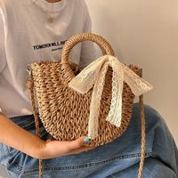 Fashion Solid Color Bowknot Bucket Open Straw Bag main image 1