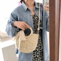 Fashion Solid Color Bowknot Bucket Open Straw Bag main image 4