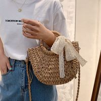 Fashion Solid Color Bowknot Bucket Open Straw Bag main image 3