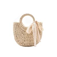 Fashion Solid Color Bowknot Bucket Open Straw Bag sku image 2