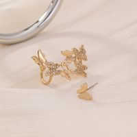Fashion Asymmetrical Butterfly Copper Ear Studs Plating Zircon Copper Earrings main image 5