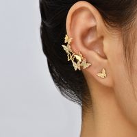 Fashion Asymmetrical Butterfly Copper Ear Studs Plating Zircon Copper Earrings sku image 1