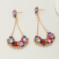 Ethnic Style Semicircle Oval Alloy Hollow Out Glass Drop Earrings 1 Pair main image 7