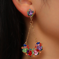 Ethnic Style Semicircle Oval Alloy Hollow Out Glass Drop Earrings 1 Pair sku image 4