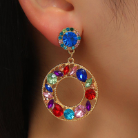 Ethnic Style Semicircle Oval Alloy Hollow Out Glass Drop Earrings 1 Pair sku image 1