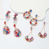 Ethnic Style Semicircle Oval Alloy Hollow Out Glass Drop Earrings 1 Pair main image 9