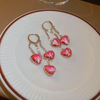 Wholesale Jewelry 1 Pair Sweet Heart Shape Alloy Rhinestones Drop Earrings sku image 1