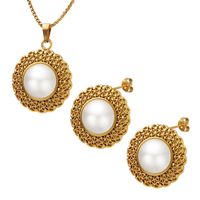 Simple Style Round Titanium Steel Gold Plated Pearl Earrings Necklace main image 2