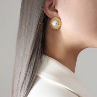 Einfacher Stil Runden Titan Stahl Vergoldet Perle Ohrringe Halskette sku image 2