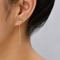 Fashion Butterfly Copper Earrings Tassel Zircon Copper Earrings 1 Pair main image 7