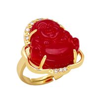Chinoiserie Buddha Copper Open Ring Plating Glass Copper Rings main image 5