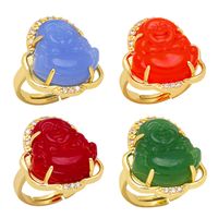 Chinoiserie Buddha Copper Open Ring Plating Glass Copper Rings main image 1