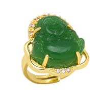 Chinoiserie Buddha Copper Open Ring Plating Glass Copper Rings main image 4
