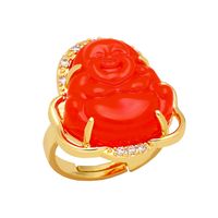 Chinoiserie Buddha Copper Open Ring Plating Glass Copper Rings main image 2