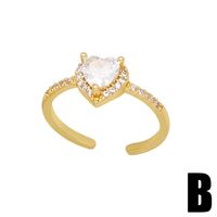 Style Simple Forme De Cœur Le Cuivre Anneau Ouvert Placage Zircon Anneaux De Cuivre main image 2