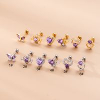 Fashion Heart Shape Butterfly Stainless Steel Ear Studs Plating Zircon Stainless Steel Earrings 1 Piece sku image 3