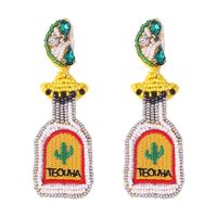 Fashion Wine Bottle Resin Beaded Rhinestones Drop Earrings sku image 1