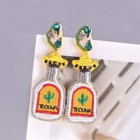 Fashion Wine Bottle Resin Beaded Rhinestones Drop Earrings main image 3