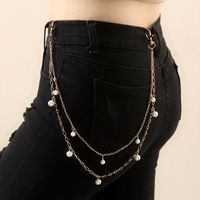 Punk Geometric Metal Artificial Pearls Waist Chain main image 6