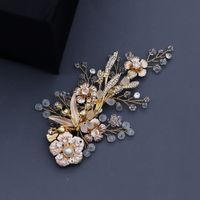 Frosted Crystal Pearl Edge Clip Vintage Court Wind Golden Flower Hair Clip Bride Hairpin Wholesale sku image 1
