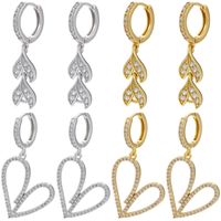 Fashion Heart Shape Grain Copper Drop Earrings Plating Inlay Rhinestones Copper Earrings main image 1
