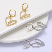 Fashion Heart Shape Grain Copper Drop Earrings Plating Inlay Rhinestones Copper Earrings main image 4