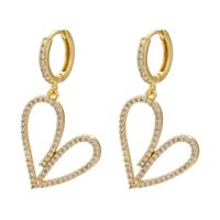 Fashion Heart Shape Grain Copper Drop Earrings Plating Inlay Rhinestones Copper Earrings sku image 3