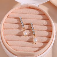 Elegant Square Inlay Stainless Steel Artificial Pearls Zircon Gold Plated Earrings main image 1
