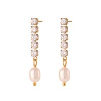 Elegant Square Inlay Stainless Steel Artificial Pearls Zircon Gold Plated Earrings main image 5