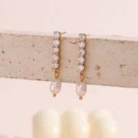 Elegant Square Inlay Stainless Steel Artificial Pearls Zircon Gold Plated Earrings main image 2