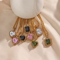 Fashion Square Heart Shape Stainless Steel Inlaid Zircon Gold Plated Necklace main image 1