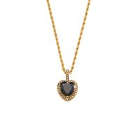 Fashion Square Heart Shape Stainless Steel Inlaid Zircon Gold Plated Necklace sku image 3