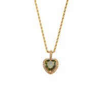 Fashion Square Heart Shape Stainless Steel Inlaid Zircon Gold Plated Necklace sku image 1