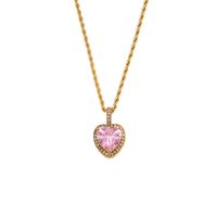 Fashion Square Heart Shape Stainless Steel Inlaid Zircon Gold Plated Necklace sku image 7