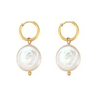 1 Pair Retro Geometric Patchwork Stainless Steel Freshwater Pearl Gold Plated Earrings sku image 1