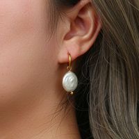 1 Pair Retro Geometric Patchwork Stainless Steel Freshwater Pearl Gold Plated Earrings main image 5
