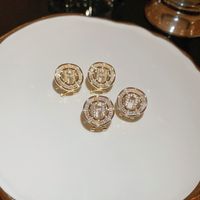 Fashion Letter Copper Ear Studs Inlay Zircon Copper Earrings 1 Pair main image 2