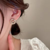 Fashion Letter Copper Ear Studs Inlay Zircon Copper Earrings 1 Pair sku image 2