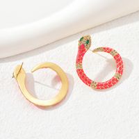 Fashion Snake Copper Ear Studs Gold Plated Zircon Copper Earrings 1 Pair main image 4