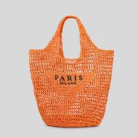 Women's Small Fabric Letter Vacation Weave Square Open Handbag Straw Bag sku image 5